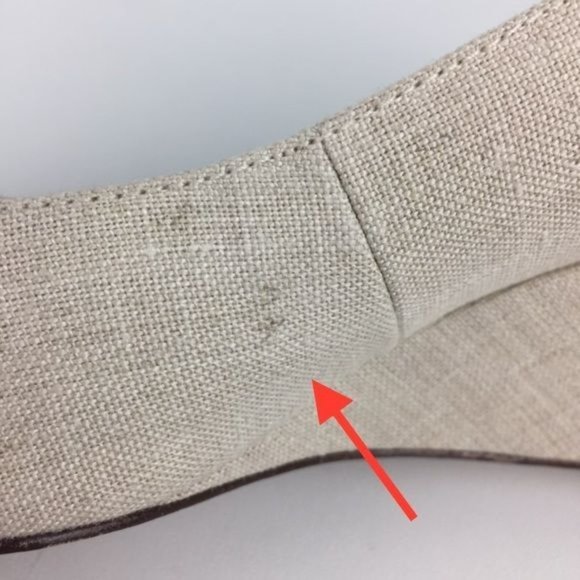 Kate Spade Womens Linen Peep Toe Wedge Heels Beige Cream Shoes Gold Bow size 10 - Picture 15 of 15